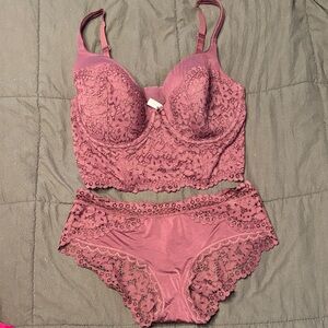 Lace Bralette and Panty Set in Plum